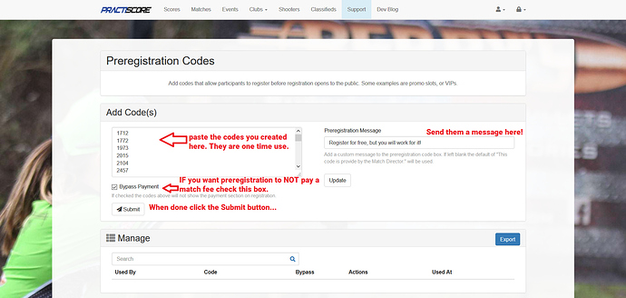 Preregistration non payment codes