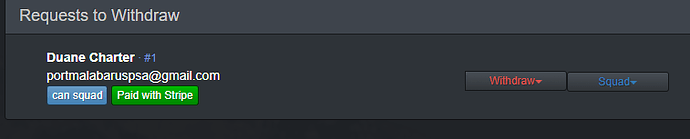 Dashboard  req to withdraw